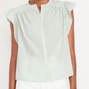 Old Navy Light Green Striped Flutter-Sleeve Button-Down Shirt